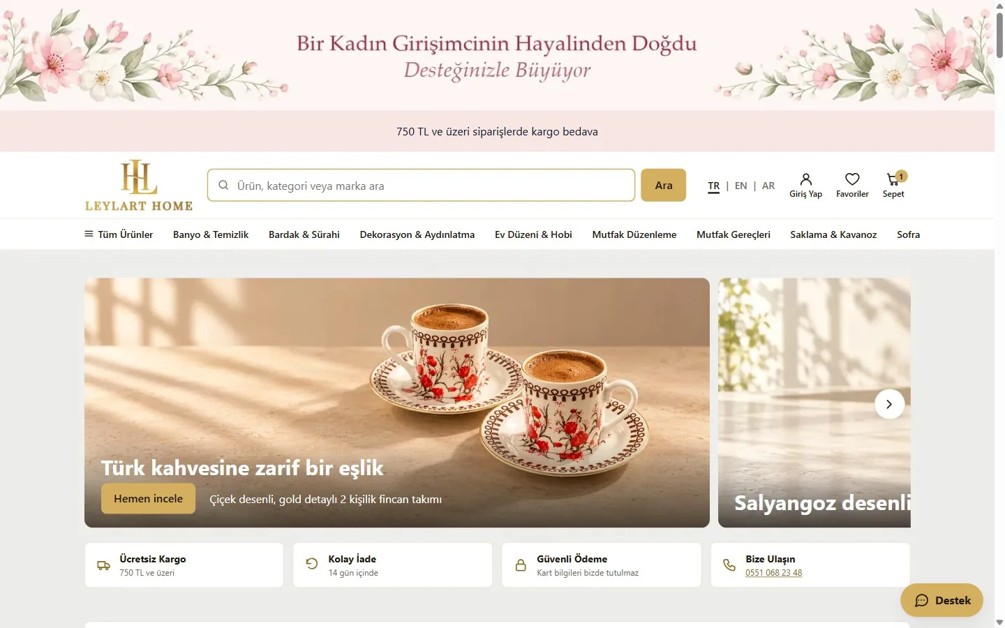 leylarthome.com ana sayfası, masaüstü görünüm